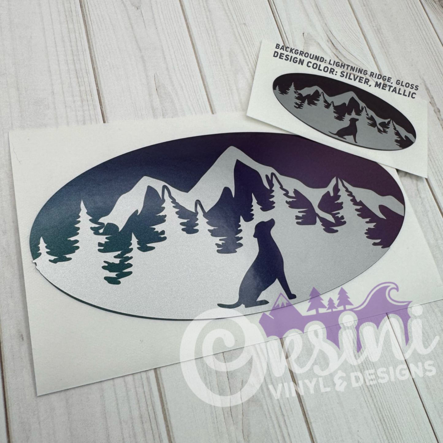 Dog in Mountains & Trees Emblem Overlay Decal Set
