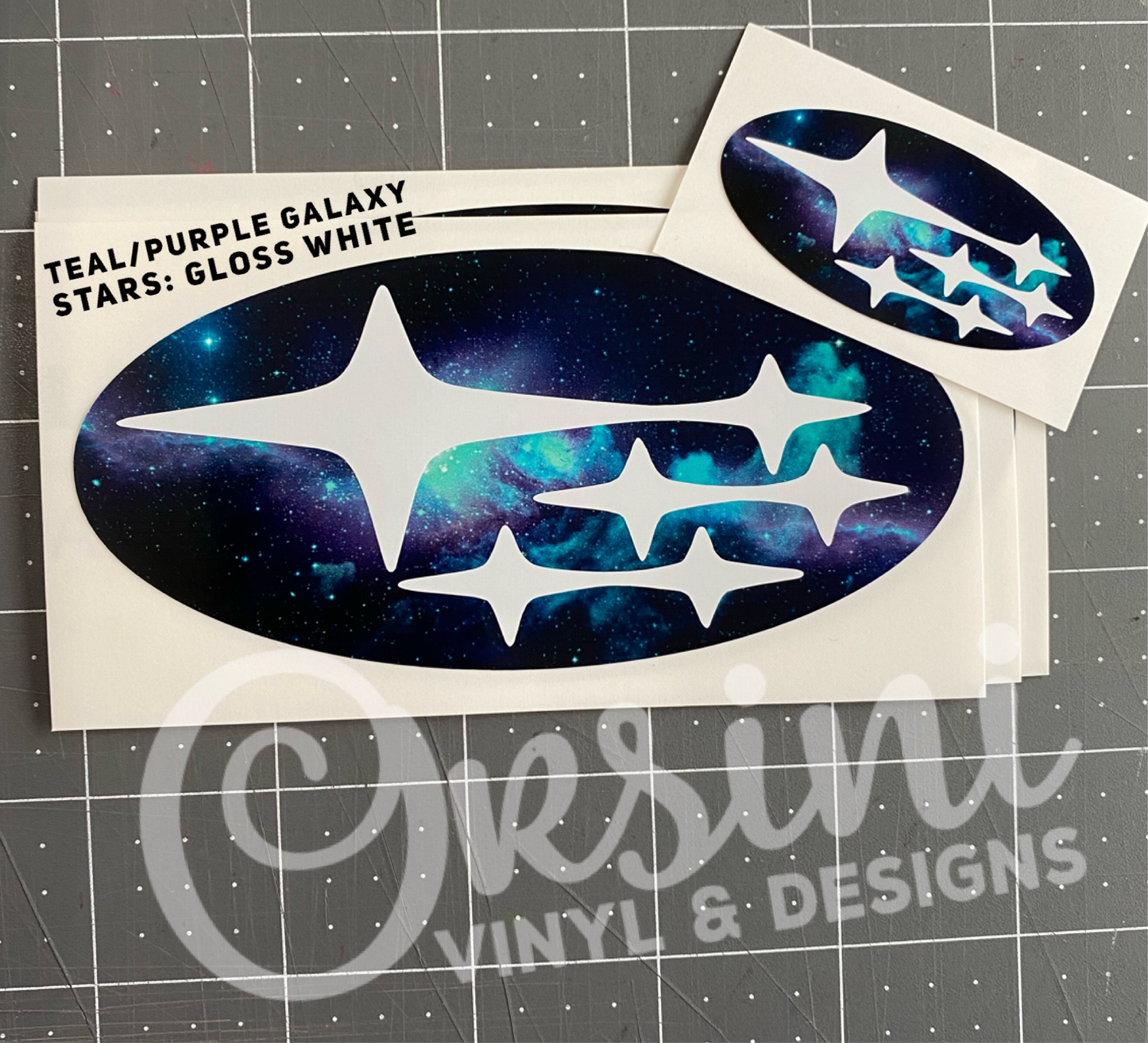 * Teal/Purple Galaxy (Printed Vinyl) Emblem Overlay Decal Set
