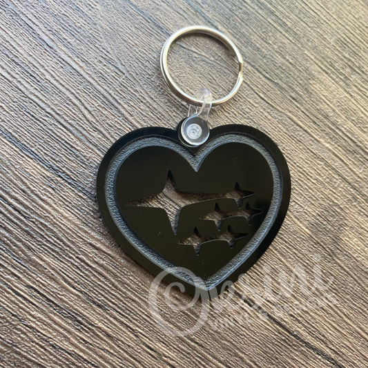 Heart with Subaru Stars - Black Acrylic Keychain