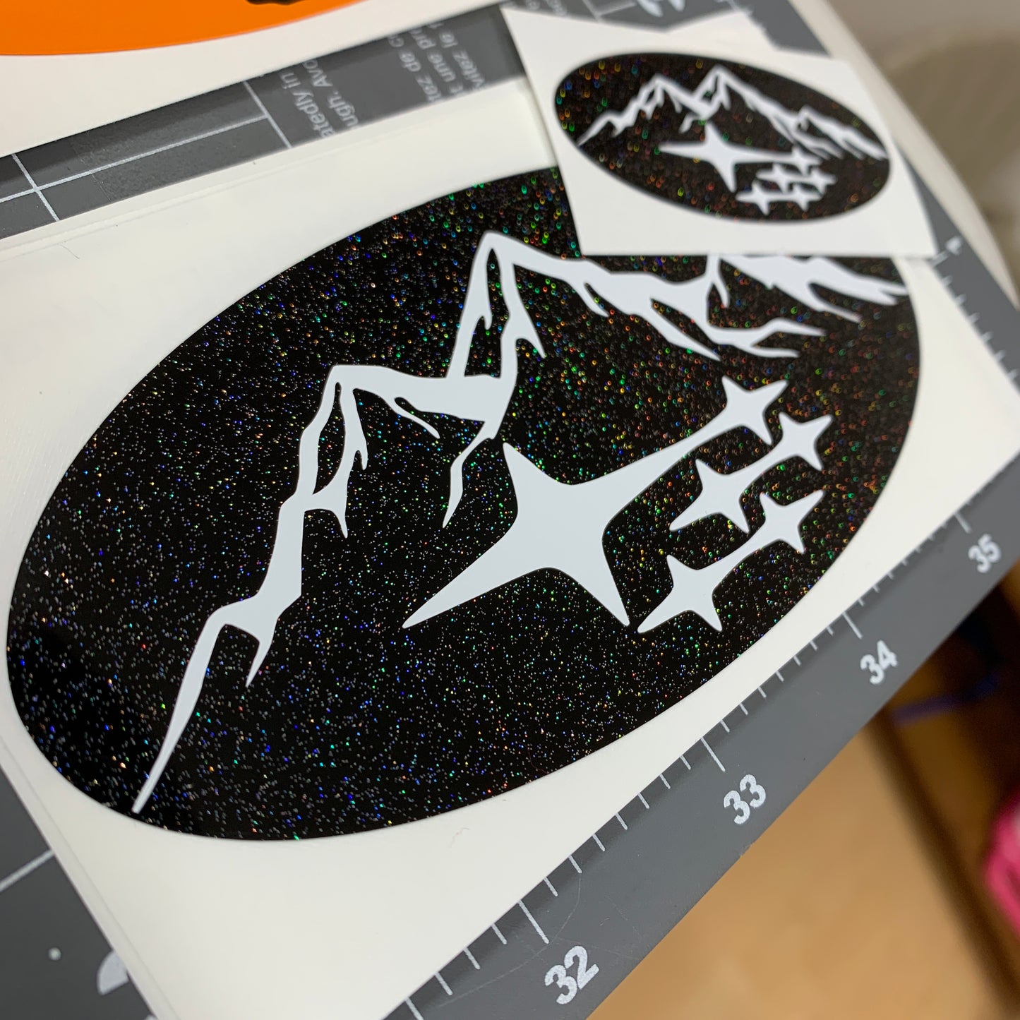 Mountain Outline #1 with Stars Emblem Overlay Decal Set