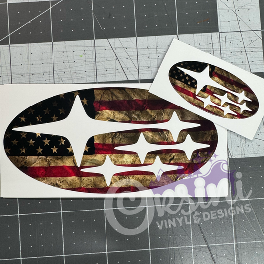 * US Flag - Grunge Style (Printed Vinyl) Emblem Overlay Decal Set