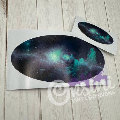* Teal/Purple Galaxy (Printed Vinyl) Emblem Overlay Decal Set