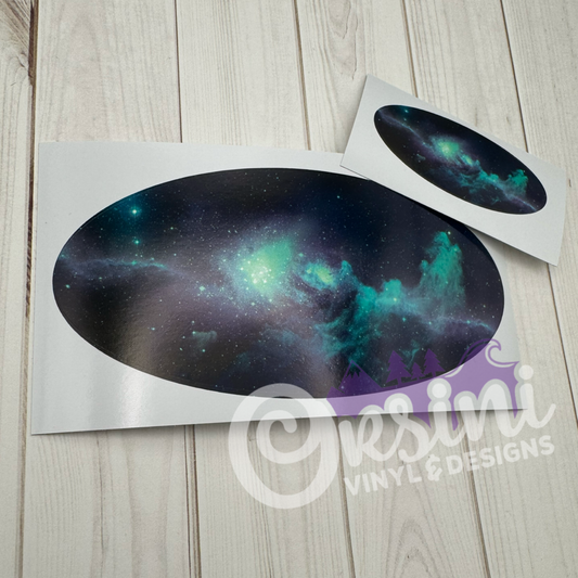* Teal/Purple Galaxy (Printed Vinyl) Emblem Overlay Decal Set