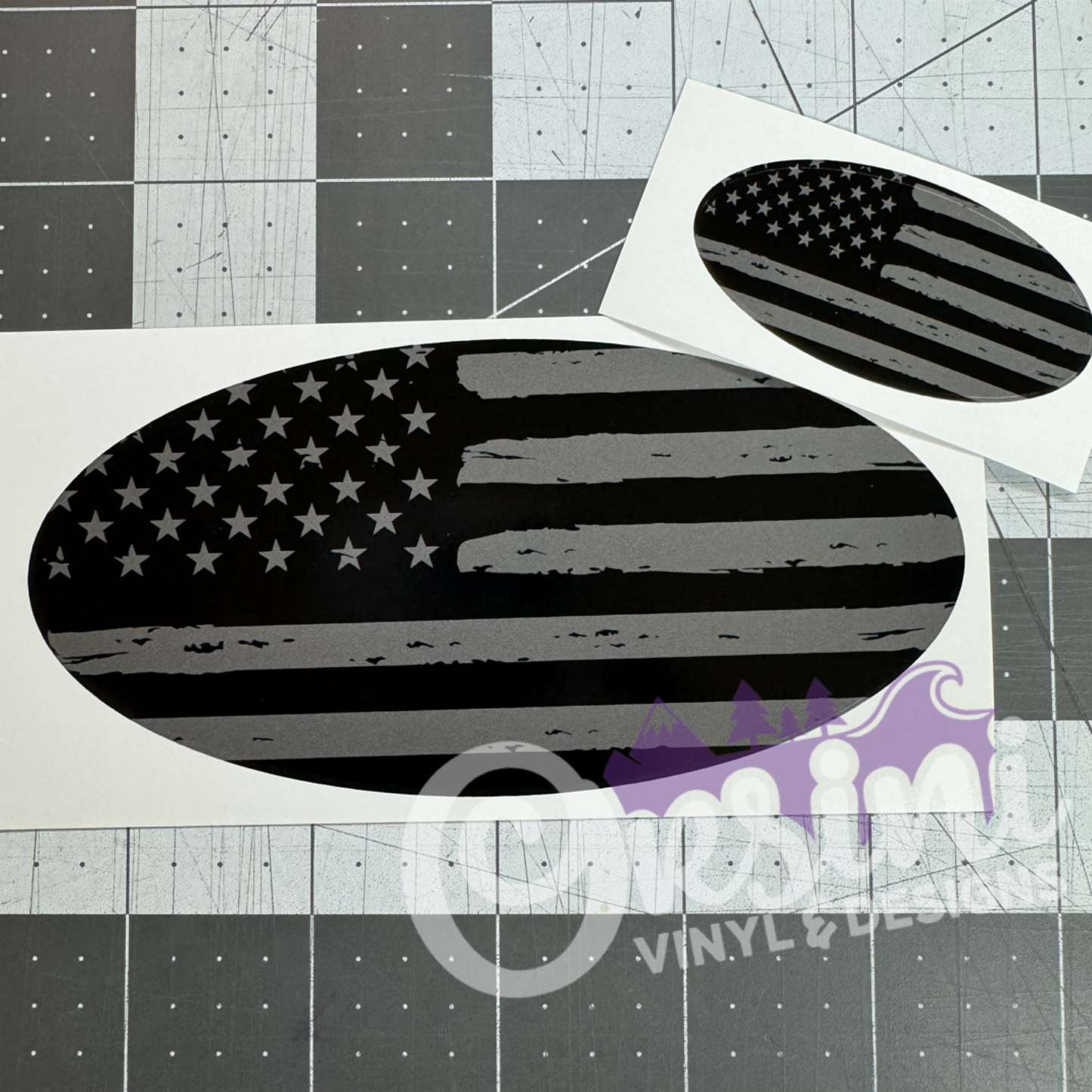 * US Flag (Black & Gray) Emblem Overlay Decal Set