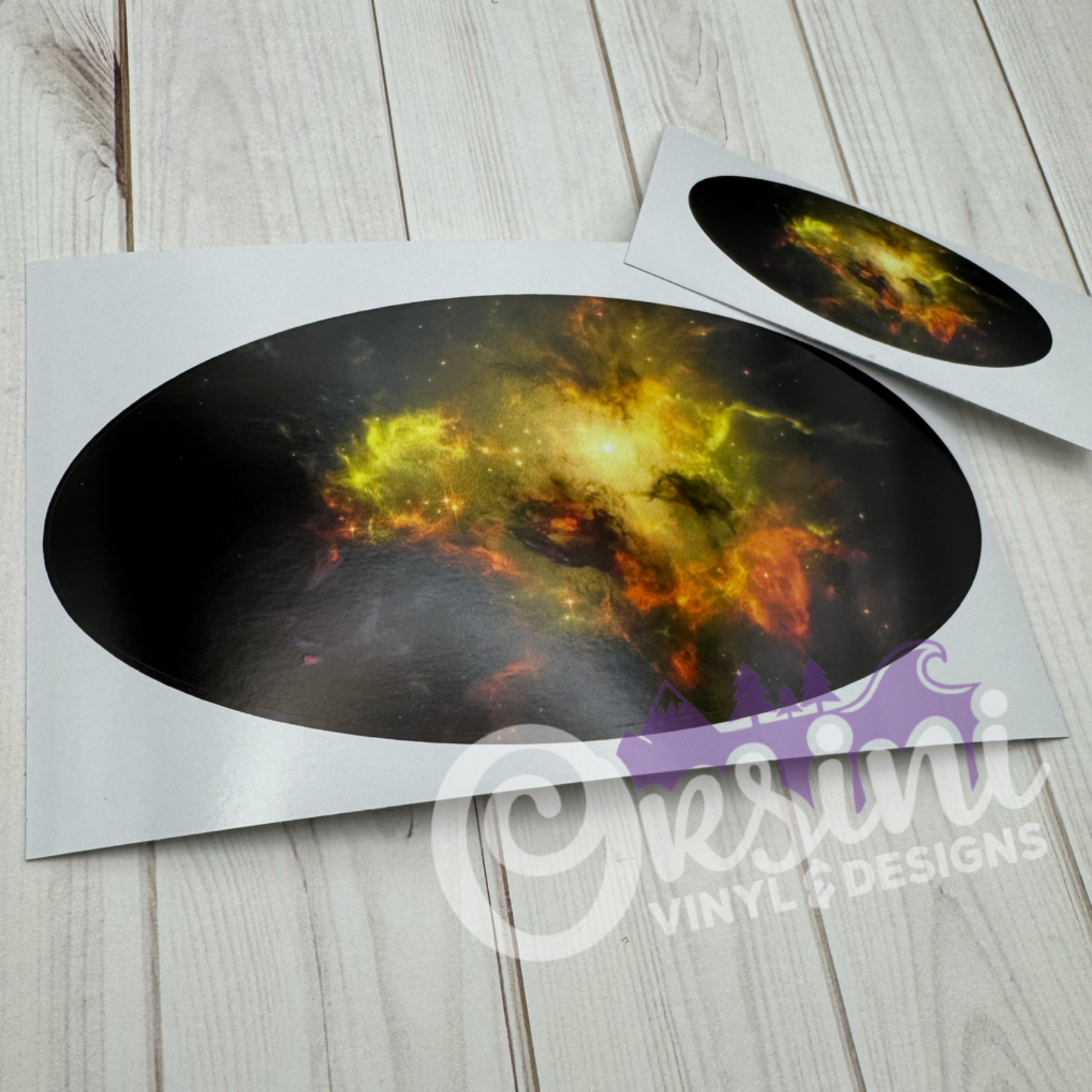 * Yellow/Orange Galaxy (Printed Vinyl) Emblem Overlay Decal Set