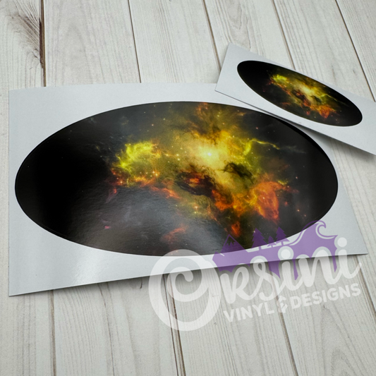 * Yellow/Orange Galaxy (Printed Vinyl) Emblem Overlay Decal Set