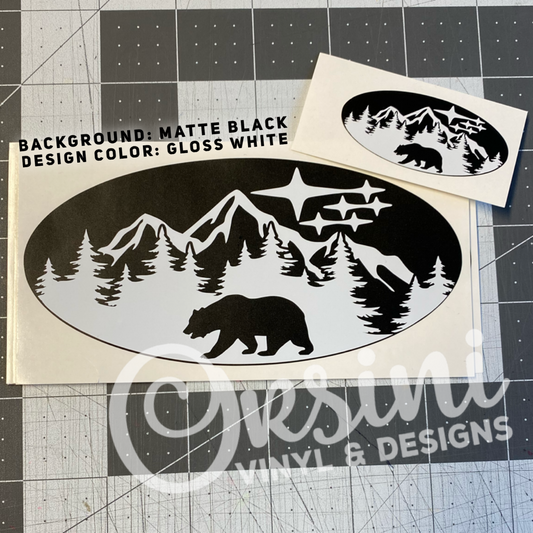 * Bear in Mountains & Trees Emblem Overlay Decal Set