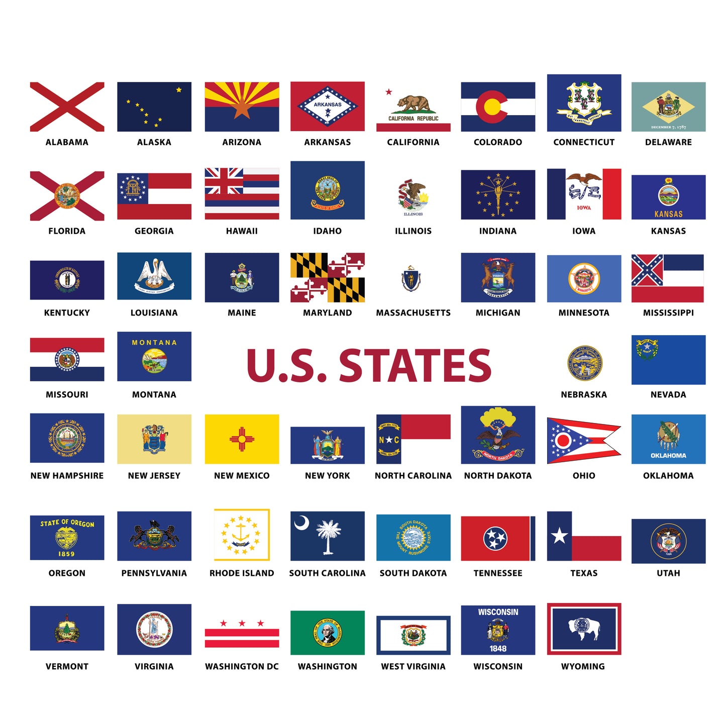 * US State Flag (Printed Vinyl) Emblem Overlay Decal Set