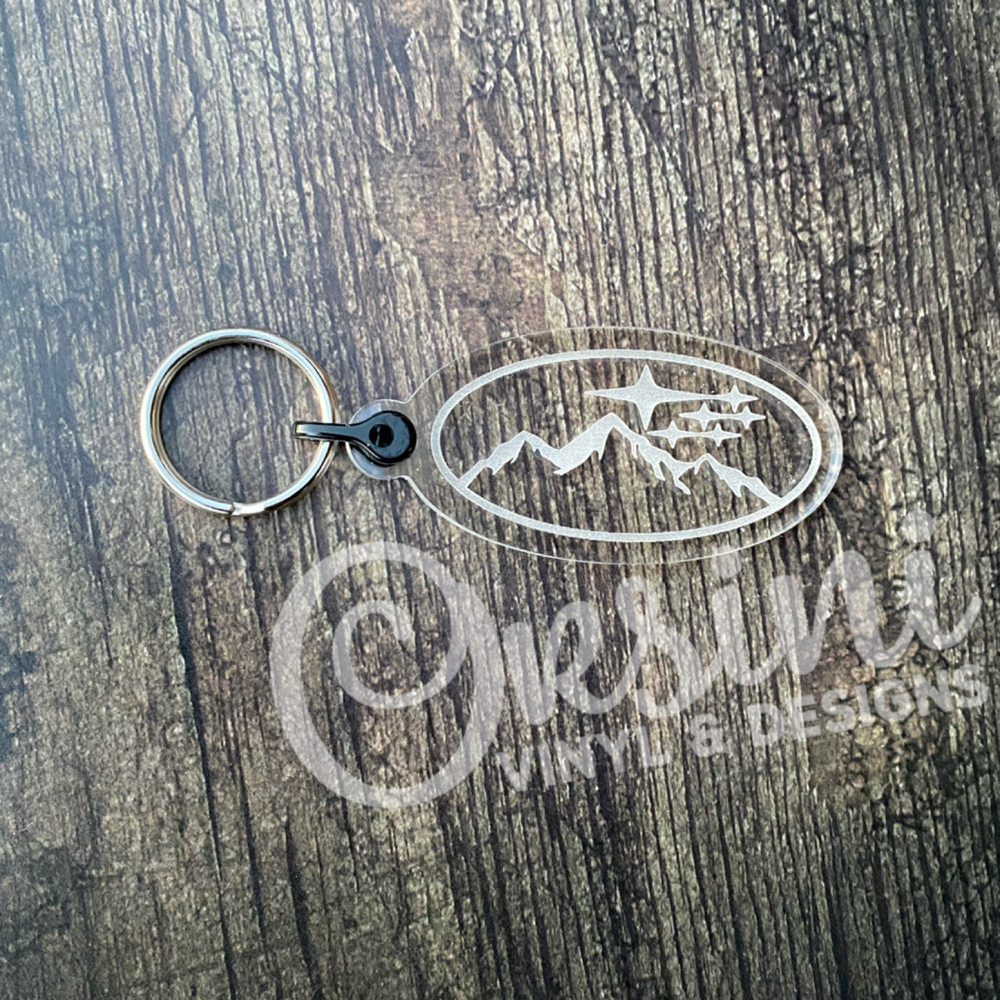 Mountain Outline #2 - Oval Clear Acrylic Keychain