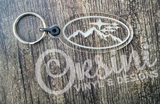 Mountain Outline #2 - Oval Clear Acrylic Keychain