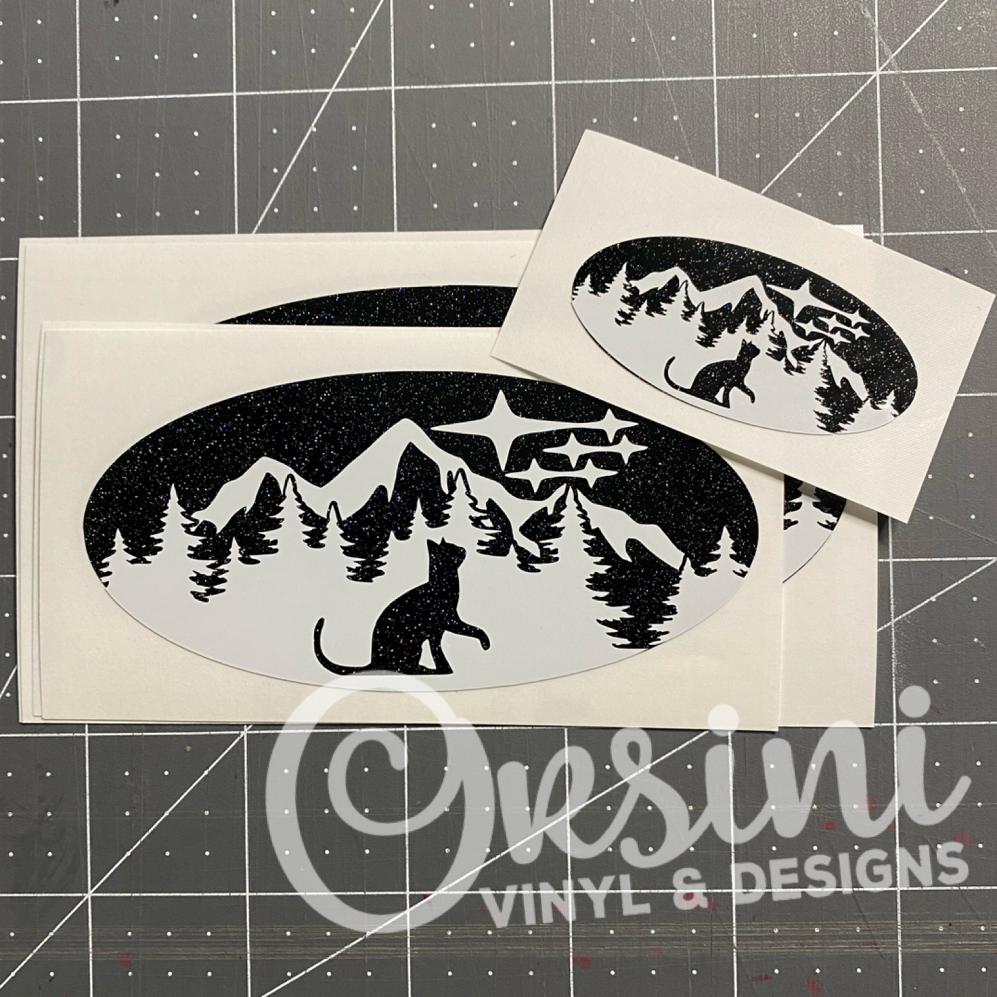 Cat in Trees & Mountains Emblem Overlay Decal Set