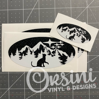 * Cat in Mountains & Trees Emblem Overlay Decal Set