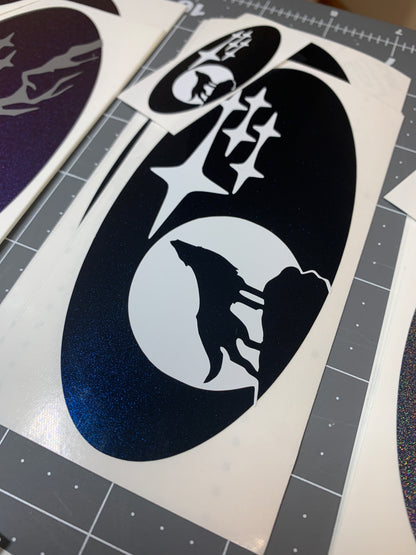 * Wolf Howling at the Moon Emblem Overlay Decal Set