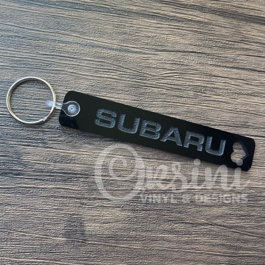 SUBARU & Heart Bar - Black Acrylic Keychain
