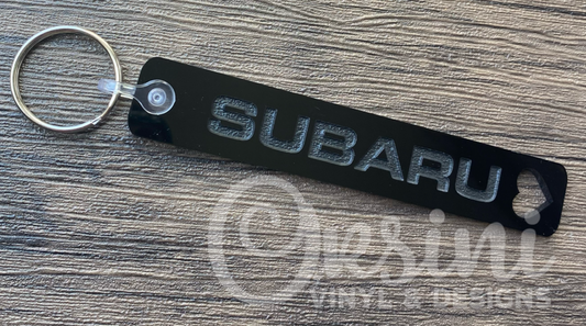 SUBARU & Heart Bar - Black Acrylic Keychain