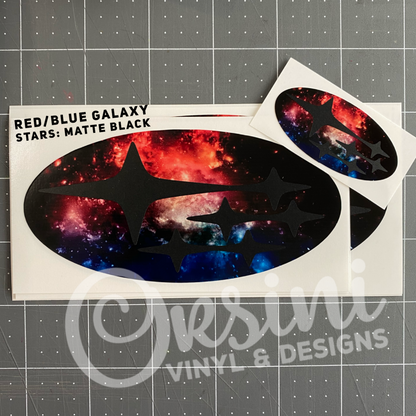 * Red/Blue Galaxy (Printed Vinyl) Emblem Overlay Decal Set