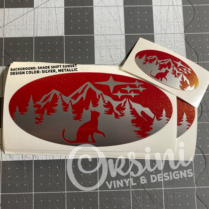 * Cat in Mountains & Trees Emblem Overlay Decal Set