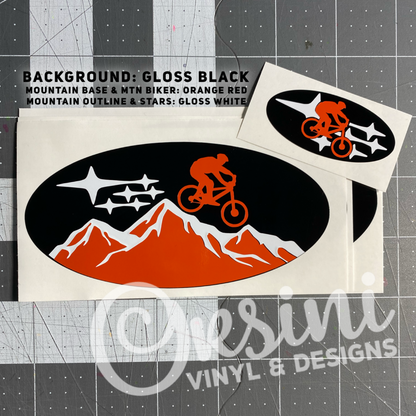 * Mountain Biker on Two-Color Mountain Emblem Overlay Decal Set