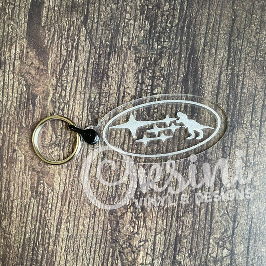 T-Rex & Subaru Stars - Oval Clear Acrylic Keychain