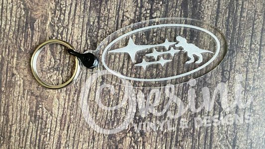 T-Rex & Subaru Stars - Oval Clear Acrylic Keychain