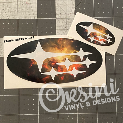 * Yellow/Orange Galaxy (Printed Vinyl) Emblem Overlay Decal Set