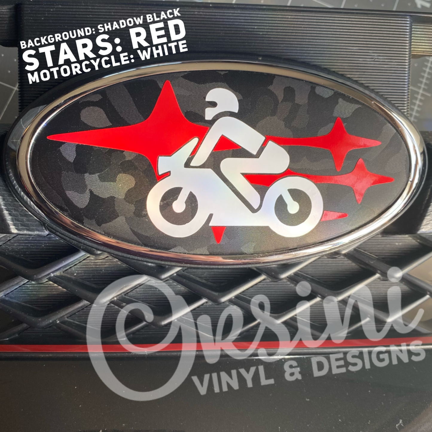 Motorcycle Rider (Street Bike) in Subaru Stars Emblem Overlay Decal Set