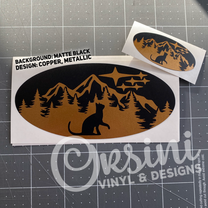 * Cat in Mountains & Trees Emblem Overlay Decal Set