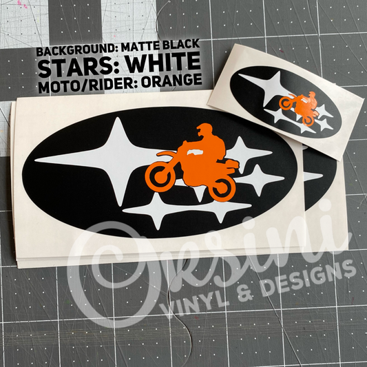 Motorcycle Rider (Dual Sport/Adventure - Two-Color) Subaru Stars Emblem Overlay Decal Set