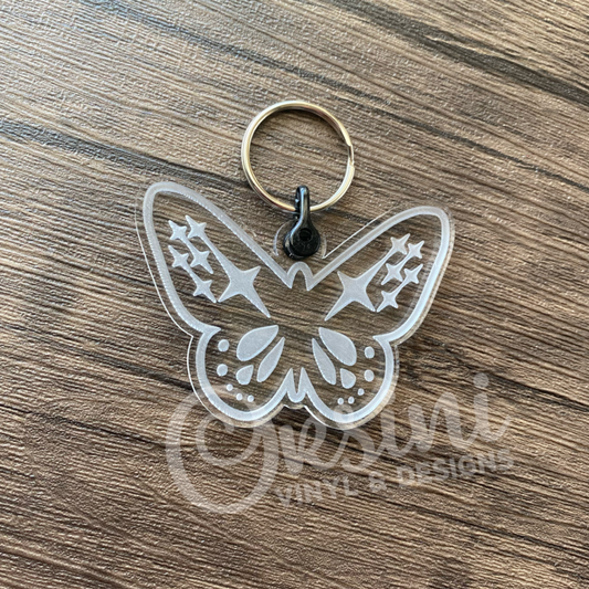 Butterfly & Subaru Stars - Clear Acrylic Keychain