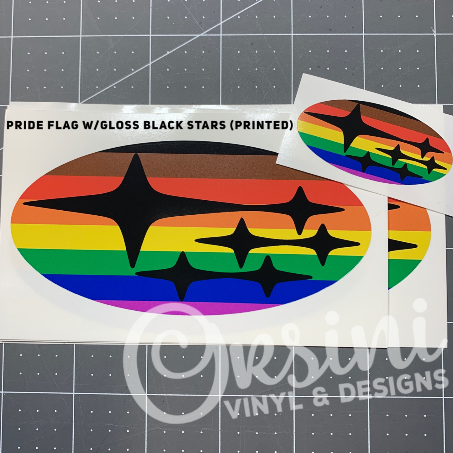 Pride Flag *with Black & Brown*  (Printed Vinyl) Emblem Overlay Decal Set