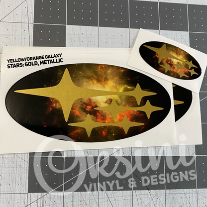 * Yellow/Orange Galaxy (Printed Vinyl) Emblem Overlay Decal Set